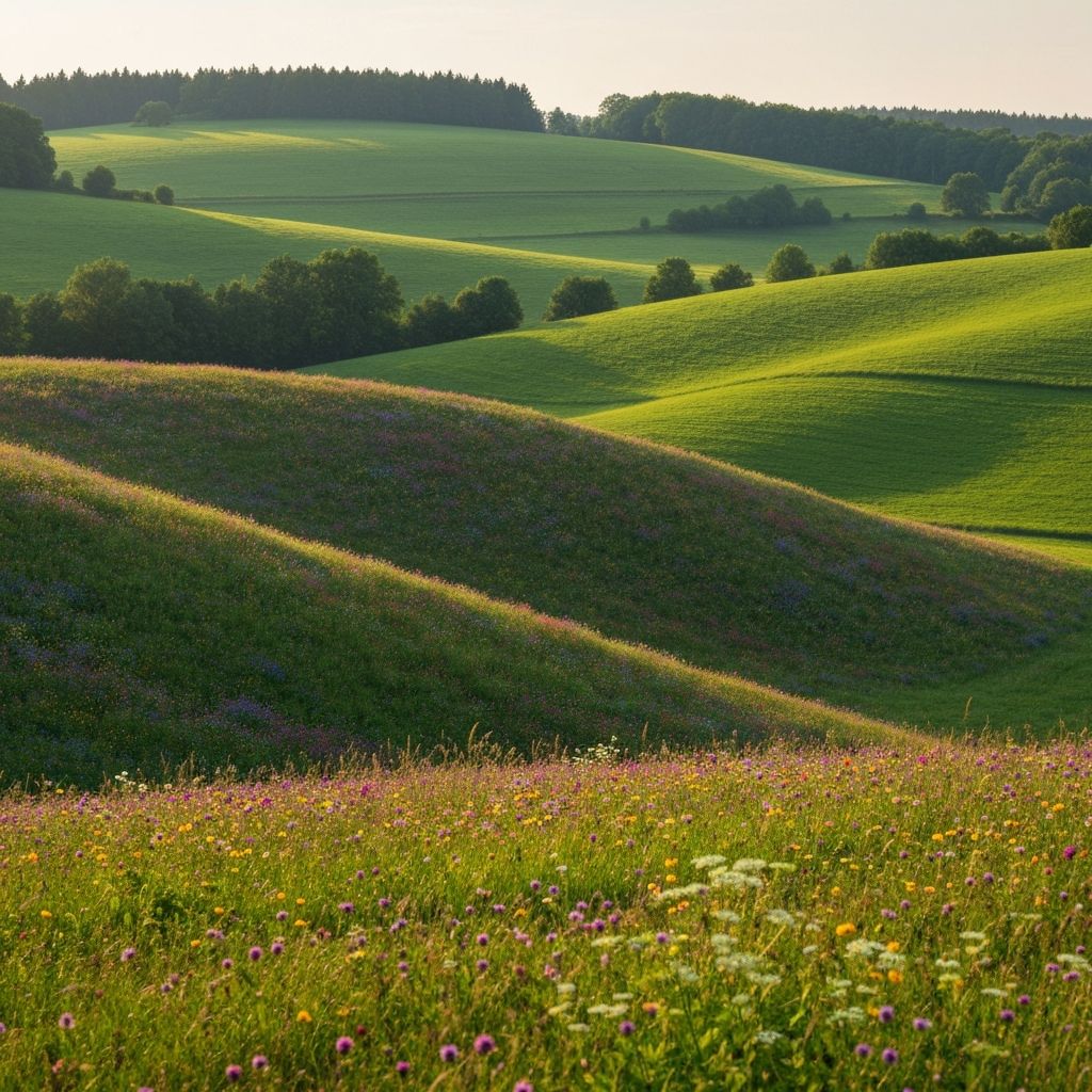 Deutsche Landschaft mit grünen Hügeln